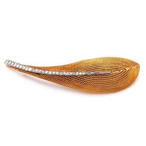 Boucheron Diamant Brosche als Blatt in 750 Gold, um 1945 - Picture 1 of 7