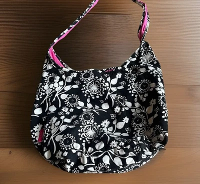 Bandolera Thirty One Reversible Hobo Bolso de Mano Negro y Blanco Floral Rosa Foto 1 de 4