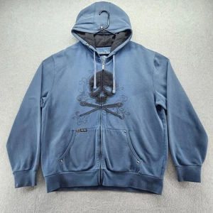 Marc Ecko Hoodie Mens XL Blue Full Zip Skull Crossbones Embroidered Graphic - Picture 1 of 18