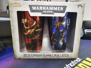 VERY RARE Warhammer 40k Pint Glass Set (2 Glasses) Space Marines Chaos - Picture 1 of 4