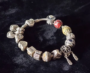 Pandora Sterling Silver 7" Charm Bracelet w/ 14 Charms ALE Hearts B-Day 65 grams - Picture 1 of 3