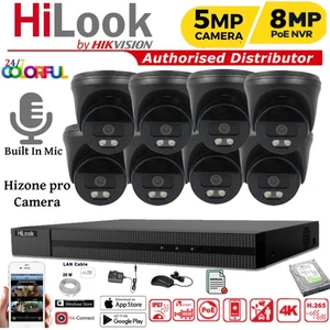 8MP HIKVISION CCTV 8MP 4K NVR 5MP COLORVU IP POE OUTDOOR AUDIO CAMERA SYSTEM KIT - Picture 1 of 29