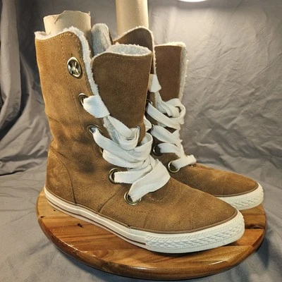 CONVERSE Chuck Taylor Beverly Lace Suede Leather Sherpa Lined Womens Size 8 - Image 1 of 4