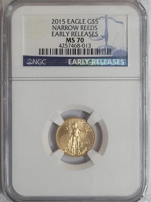 2015 1/10 oz $5 Narrow Reeds Early Releases American Gold Eagle NGC MS70 - Image 1 of 2