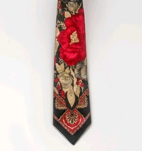 Vintage Floral Silk Tie • 62×4" • Made in Italy • Zoot-Suit / Jazz Vibe - Picture 1 of 5