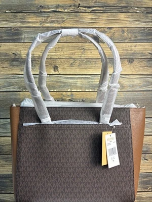 Michael Kors Maisie Women Large MK Logo 3-in-1 Tote Bag, Wristlet & Pouch Brown - Image 1 of 4