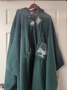 Vtg Half-Moon Heavy 100% Wool Hooded Cloak Green One Sz Pockets USA Made - Picture 1 of 8