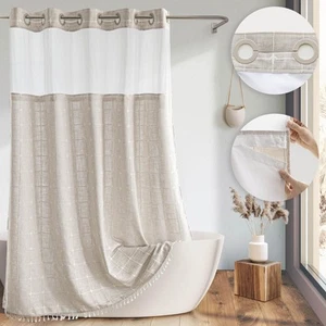 Farmhouse Shower Curtain with Snap-in Liner,No Hooks Needed, Fabric Shower Cu... - Picture 1 of 6