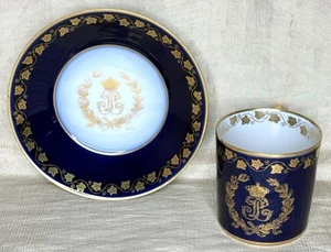 Antique French Sevres Chateau Des Tuileries Louis Philippe Cobalt Cup Saucer Set - Picture 1 of 14