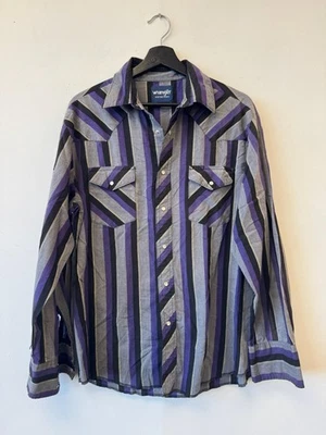 Camisa Wrangler De Colección Para Hombres Grande Púrpura Gris Rayas Perla Occidental A Presión Años 90 Foto 1 de 4
