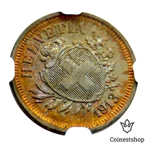 1913 B Switzerland NGC Bronze 1 Rappen MS 64 BN - Picture 1 of 8