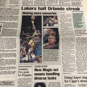 Vintage 1996 LA Lakers Magic Johnson Comeback nach HIV USA Today Zeitung - Bild 1 von 11