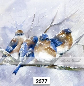 (2577) DOS servilletas artesanales artísticas decoupage de papel para almuerzo - INVIERNO PÁJAROS NIEVE ABRAZO - Imagen 1 de 3