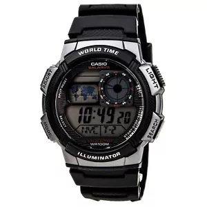 Casio Men's Watch World Timer Quartz Digital Dial Black Resin Strap AE1000W-1B - Picture 1 of 3