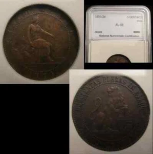SPAIN, 54-PROVISIONAL GOVERNMENT, 5 CENTIMOS 1870, ENCAPSULATED, GXF - Picture 1 of 1