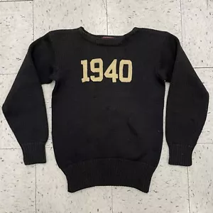 Vintage 1940 Spalding Collegiate University Sweater Wool Boatneck Black S - Picture 1 of 8