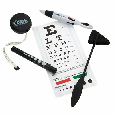 ASATECHMED Snellen Eye Chart w Penlight Pupil Gauge, Taylor Hammer, Pen + Measuring Tape