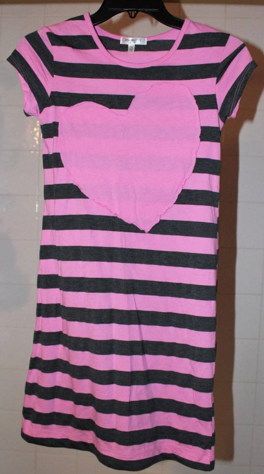 Joah Love Girl's Pink Gray Striped Knit Heart Applique Dress 10 12 - Image 1 of 1