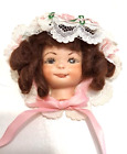 Vintage Bisque Doll Face w/ Bonnet 2" Brooch Pin Handmade OOAK