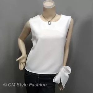 Chic Elegante Blusa Moño Corbata Top Sin Mangas Blanca S - Imagen 1 de 4