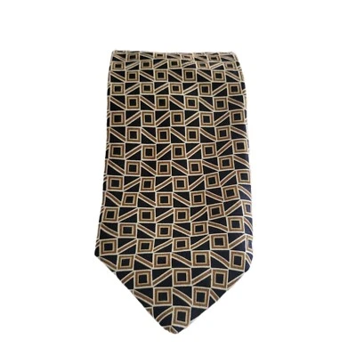 J. Ferrar Italian Silk Necktie Geometric Pattern Black, Brown 59" X 4" Eclectic - Image 1 of 4