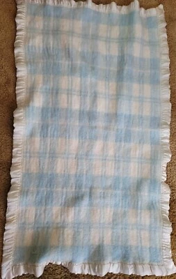 Manta Bebé Esmond Azul Y Blanco Con Borde Satinado 24x42 Vintage Guardería Foto 1 de 4