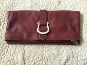 Beautiful Liz Claiborne Brass Buckle Soft Clutch - Brown Leather Fold Over - Picture 1 of 9