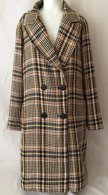 Eva Franco Anthropologie Plaid Long Coat Beige Green Double Breast Jacket Small - Image 1 of 4