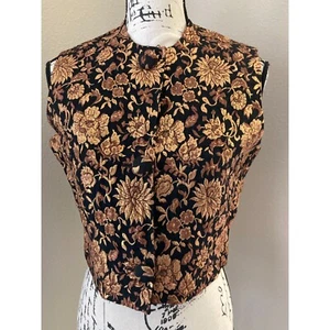 Vintage Jo Hardin Originals Black & Gold Metallic Floral Vest - Picture 1 of 4
