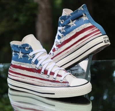 Converse Chuck Taylor All Star Hi USA Flag Uomo Taglia 6.5 Personalizzate 149496F - Immagine 1 di 4