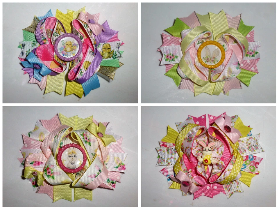 NEW Easter Bunny Rabbit Chick Egg Girls 5-Inch Hair Bow Clip - Image 1 of 1