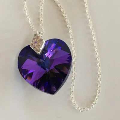 Heart Necklace Pendant Jewellery Purple 925 Silver Made With Austrian Crystals - Image 1 of 4
