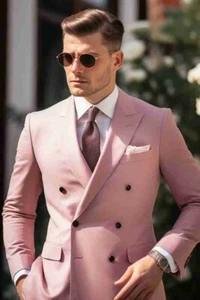 Traje de hombre premium rosa polvorienta doble botonadura, ajuste a medida para boda y formal - Imagen 1 de 5