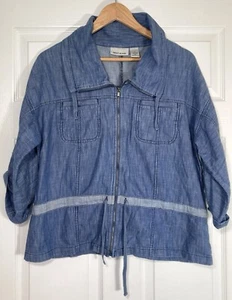 DKNY Camicia blusa donna denim maniche a 3/4 tasche full zip taglia M - Foto 1 di 9