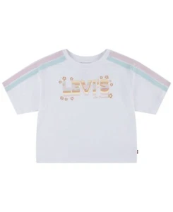 Levi's Short Sleeve Retro Striped Mid-Crop T-Shirt Girls S White Crew Neck - Picture 1 of 15