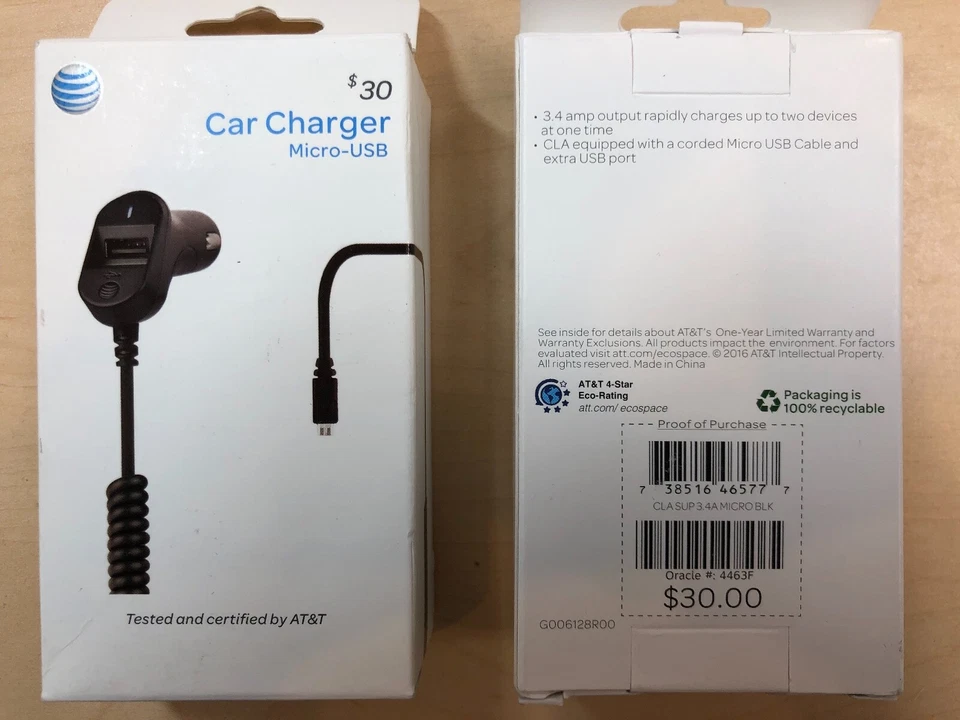 AT&T Micro USB Car Charger with Extra USB Port 3.4 amp - Image 1 of 1