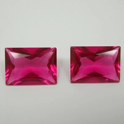 28.95 carats Matching Pair Princess 18x13mm Red Pinkish Simulated RUBY Gemstone - Image 1 of 4