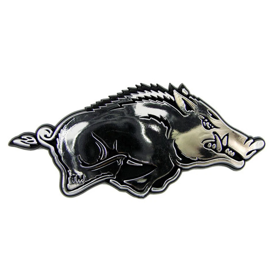 Set of 2-University of Arkansas Razorbacks Auto Emblem Silver Chrome Color -New- - Image 1 of 1