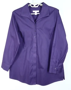 NEU CHICO'S Damen BÜGELFREI Baumwolle Langarm Bluse Deep Purple Größe 2 M L - Bild 1 von 14