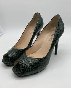 L.K. Bennett leather platform heels shoes UK 7.5 8 EU 41 green croc peep toe - Picture 1 of 11