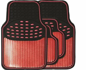 Black & Metallic Red Heavy Duty Thick Rubber Revelation Interior Car Floor Mats - Picture 1 of 4