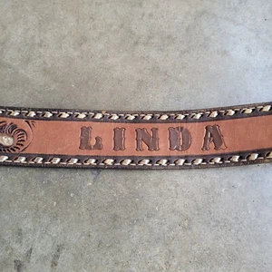 Hand Tooled Leather Belt 34” Waist 1.5” Wide Linda Cowhide Acorn Leaf Western - Picture 1 of 6