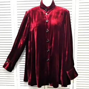 Camicia tunica Catherine Bacon rosso sangue velluto bottoni arte da indossare taglia unica - Foto 1 di 17