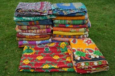 Lot of vintage kantha recycle bedspread indian cotton bedspread home decor quilt - Image 1 of 4