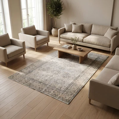 Alfombra Oushak 5x9 Neutra, Alfombra Turca Marrón, Alfombras con Bordes, Alfombras para Salón Foto 1 de 4