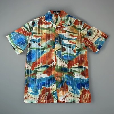 Camisa DE COLECCIÓN Stacey Adams Para Hombre Mediana Transparente Tropical Colorida Abotonada Foto 1 de 4
