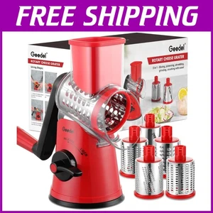 Upgraded 5-in-1 Rotary Cheese Grater with Suction Base - Red - Picture 1 of 10