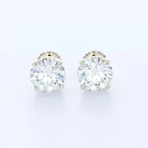 Solid 14K White Gold Stud Earrings Classic 4 Carat Round Natural Diamond G SI1 - Picture 1 of 10