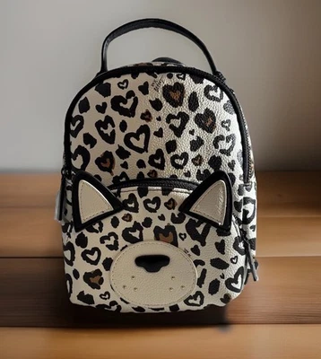 NEW Betsey Johnson Black White Cat Cheetah Hearts Mini Backpack Crossbody Bag - Image 1 of 4