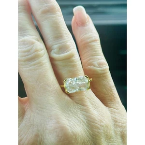 Anello dichiarazione oro 14 kt su argento taglio radiante diamante simulato anello cocktail - Foto 1 di 7